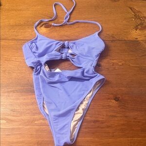 Shade & Shore Lavender Ribbed Cutout One-Piece Swimsuit